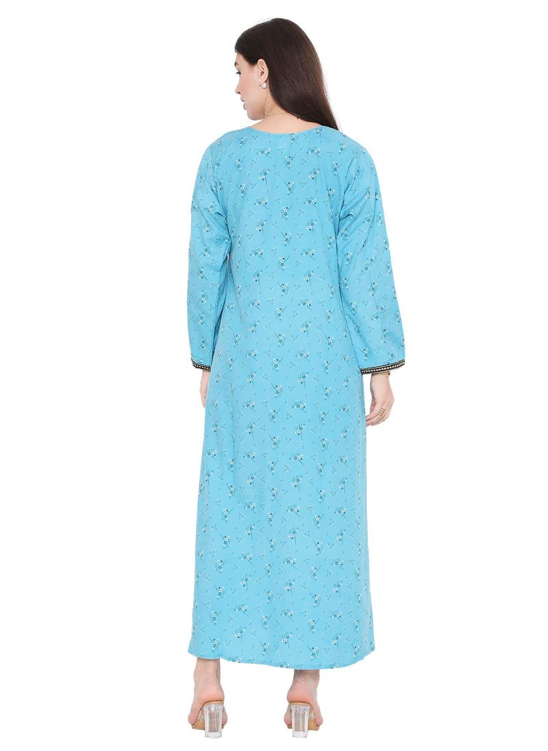 HANA & SARA - MODEST WEAR WITH PRINTED AND EMBROIDERED LONG ARABIC KAFTAN JALABIYA DRESS - Image 1