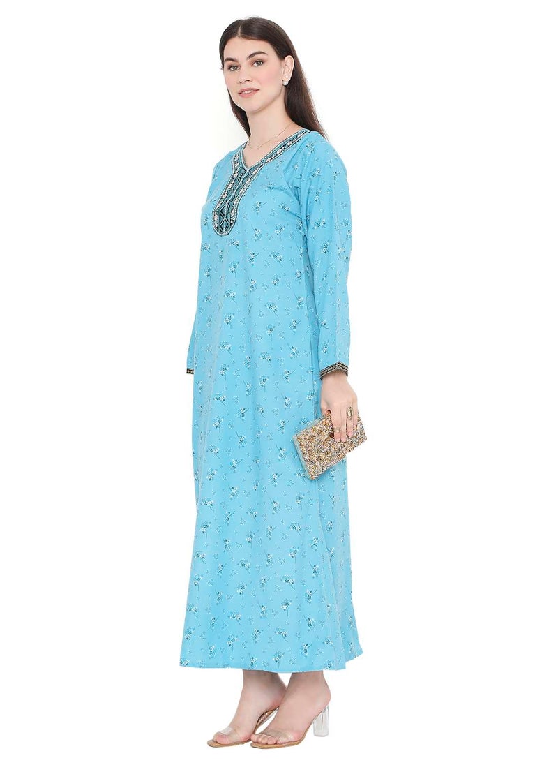 HANA & SARA - MODEST WEAR WITH PRINTED AND EMBROIDERED LONG ARABIC KAFTAN JALABIYA DRESS - Image 1