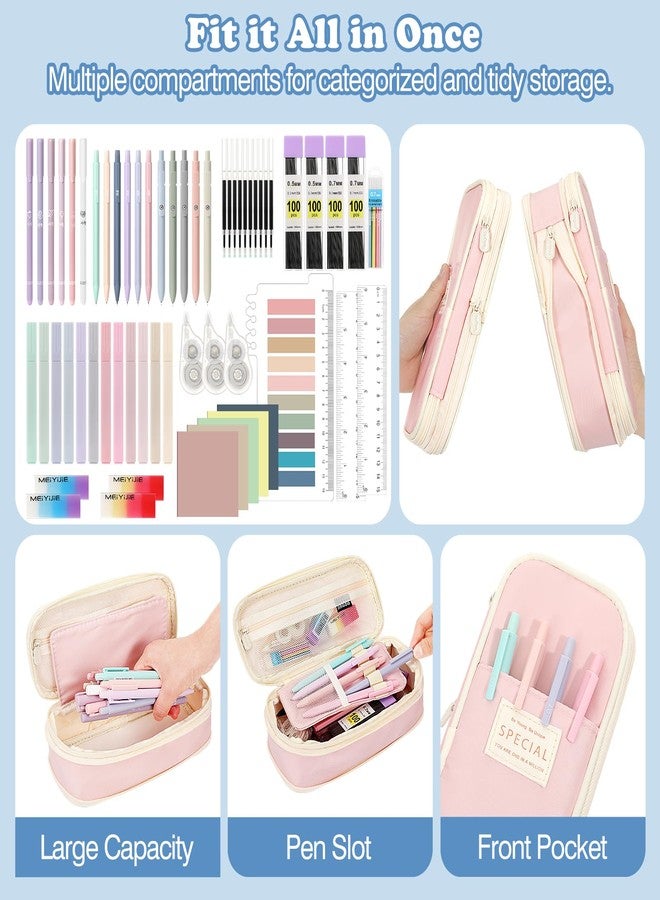 MoKo 60Pcs Aesthetic School Supplies with Cute Pencil Case,12 Pastel Highlighters,5 Black Ink Gel Pens,6 Mechanical Pencil Set 0.5 & 0.7 mm for Students Stationary College Essentials - Image 2