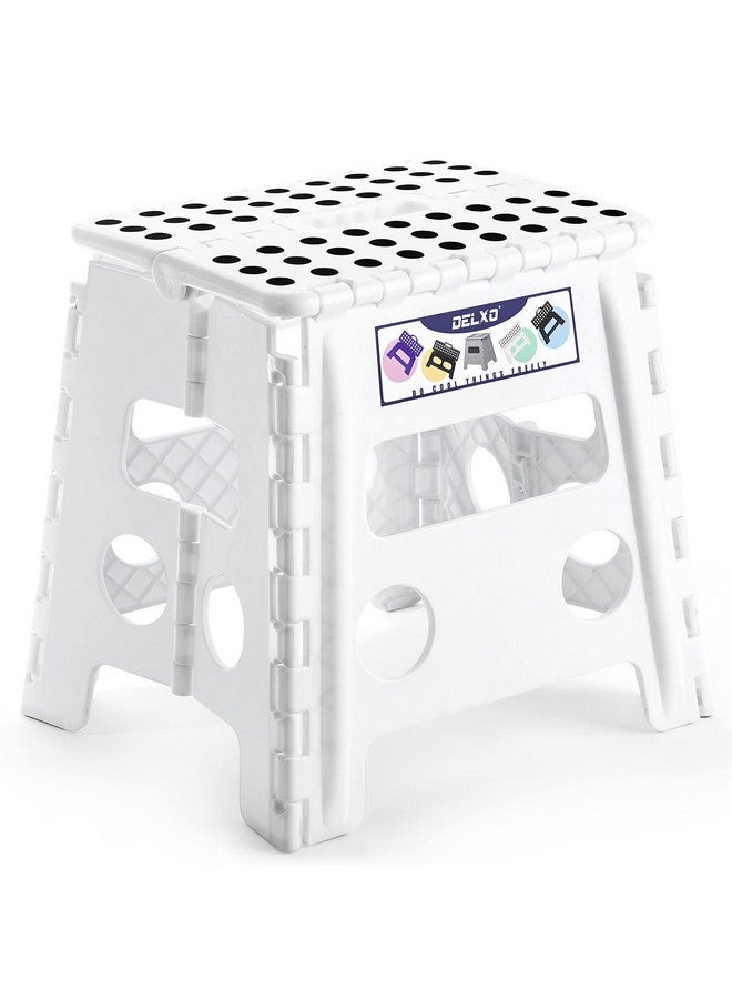 Delxo ديلكسو 13" كرسي خطوة قابل للطي للأطفال والبالغين، كراسي خطوة قابلة للطي غير قابلة للانزلاق مع مقبض، كرسي قابل للطي من البلاستيك للحمام، غرفة النوم، المطبخ، يتحمل حتى 300 رطل أبيض - Image 1