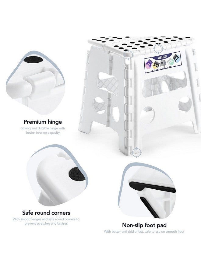 Delxo ديلكسو 13" كرسي خطوة قابل للطي للأطفال والبالغين، كراسي خطوة قابلة للطي غير قابلة للانزلاق مع مقبض، كرسي قابل للطي من البلاستيك للحمام، غرفة النوم، المطبخ، يتحمل حتى 300 رطل أبيض - Image 3