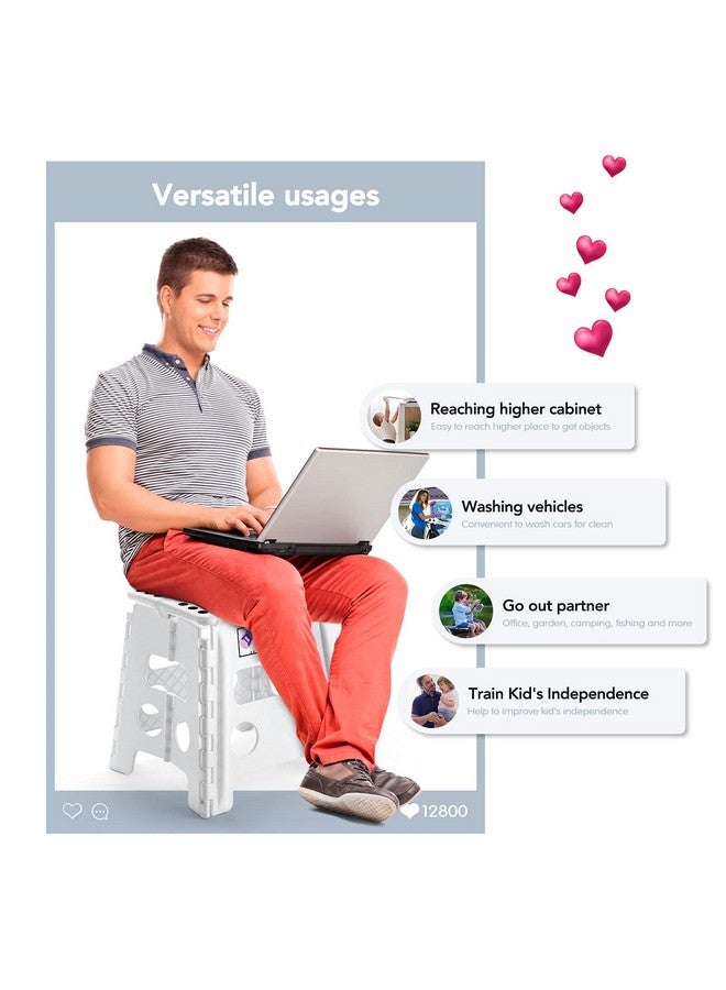 Delxo ديلكسو 13" كرسي خطوة قابل للطي للأطفال والبالغين، كراسي خطوة قابلة للطي غير قابلة للانزلاق مع مقبض، كرسي قابل للطي من البلاستيك للحمام، غرفة النوم، المطبخ، يتحمل حتى 300 رطل أبيض - Image 4