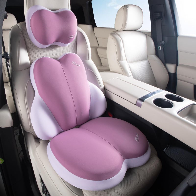 FLORICH 3 PCS Seat Cushion for Carseat Lumbar Support Pillow Car Neck Headrest Pillows Ultrathick Memory Foam Seat Pads Pressure Relief Back Cushion for Office Chair(Purple) - Image 1