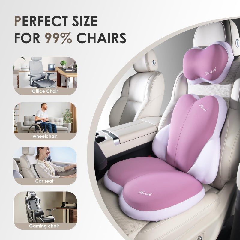 FLORICH 3 PCS Seat Cushion for Carseat Lumbar Support Pillow Car Neck Headrest Pillows Ultrathick Memory Foam Seat Pads Pressure Relief Back Cushion for Office Chair(Purple) - Image 2