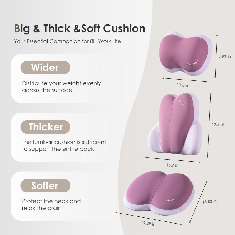 FLORICH 3 PCS Seat Cushion for Carseat Lumbar Support Pillow Car Neck Headrest Pillows Ultrathick Memory Foam Seat Pads Pressure Relief Back Cushion for Office Chair(Purple) - Image 5