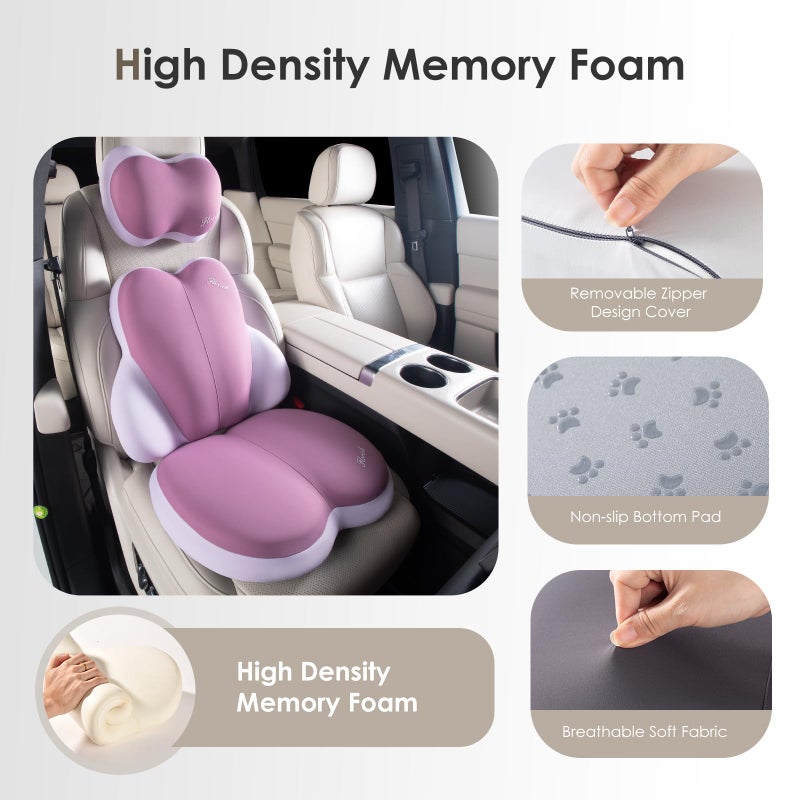 FLORICH 3 PCS Seat Cushion for Carseat Lumbar Support Pillow Car Neck Headrest Pillows Ultrathick Memory Foam Seat Pads Pressure Relief Back Cushion for Office Chair(Purple) - Image 4