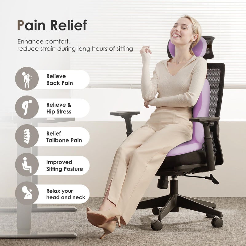 FLORICH 3 PCS Seat Cushion for Carseat Lumbar Support Pillow Car Neck Headrest Pillows Ultrathick Memory Foam Seat Pads Pressure Relief Back Cushion for Office Chair(Purple) - Image 3