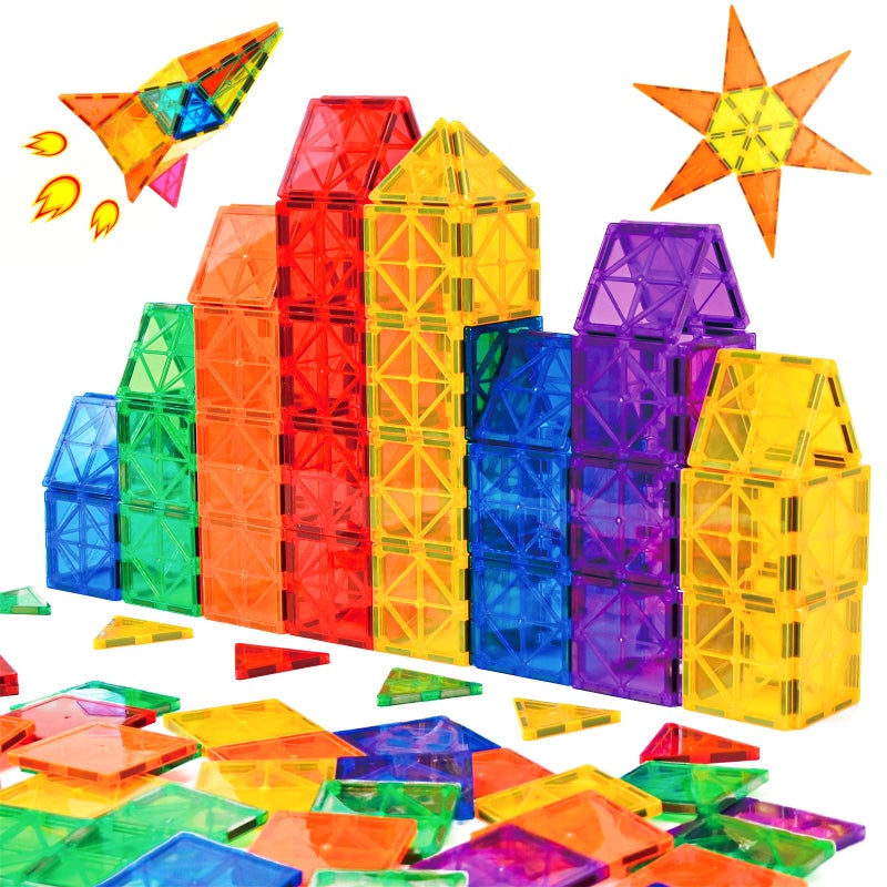 Gemmicc Magnetic Tiles Magnet Toys Building Blocks for Kids STEM Approved Educational Toys Magnet Puzzles Stacking Blocks for Boys Girls55 PCS Starter Set - Image 2