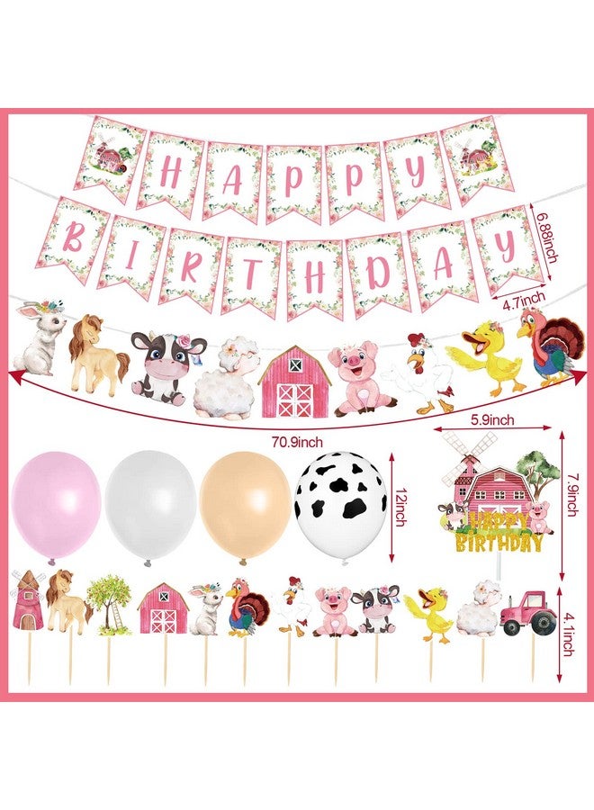 Hungdao 58 Pcs Farm Animals Birthday Party Decorations Pink Barnyard Farm Animal Theme Party Supplies Include Cow Print Balloons Farm Animal Cupcake Toppers Happy Birthday Banner For Kids Girls Baby Shower - Image 5