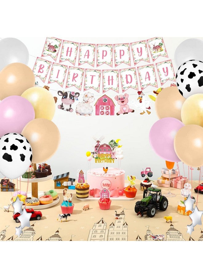 Hungdao 58 Pcs Farm Animals Birthday Party Decorations Pink Barnyard Farm Animal Theme Party Supplies Include Cow Print Balloons Farm Animal Cupcake Toppers Happy Birthday Banner For Kids Girls Baby Shower - Image 4