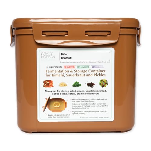 Crazy Korean Cooking Premium Kimchi, Sauerkraut Fermentation and Storage Container with Inner Vacuum Lid, Sandy Brown, 0.9 gallon (3.4 L) (0.9 Gal (3.4L) - 1 PACK) - Image 1