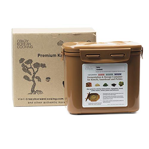 Crazy Korean Cooking Premium Kimchi, Sauerkraut Fermentation and Storage Container with Inner Vacuum Lid, Sandy Brown, 0.9 gallon (3.4 L) (0.9 Gal (3.4L) - 1 PACK) - Image 2