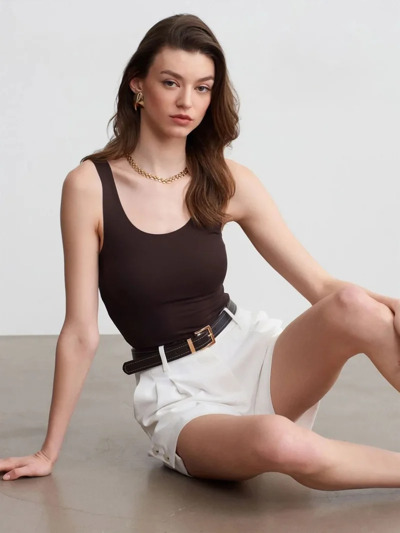 ديلفين DILVIN Fitted Sleeveless Cotton-blend Cami Blouse