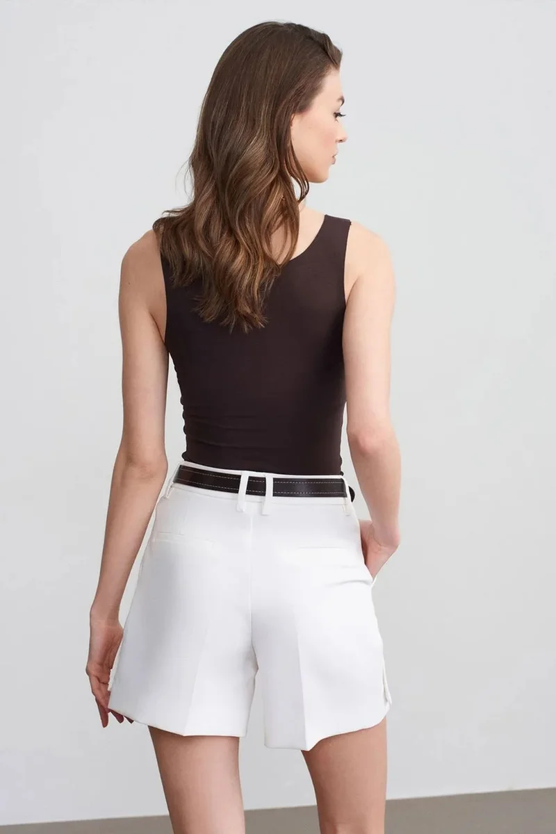 Dilvin Coffee Brown DILVIN Fitted Sleeveless Cotton-blend Cami Blouse for Women | Best Price UAE