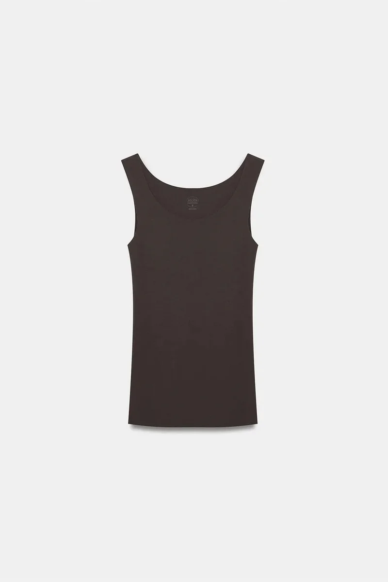 Dilvin Coffee Brown DILVIN Fitted Sleeveless Cotton-blend Cami Blouse for Women | Best Price UAE