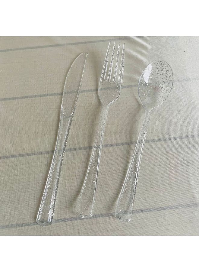 Disposable Plastic Ps Spoon Fork Glitter Powder Spoon Fork Dinnerware Set One-time Use Kitchen Utensils Silverware Set-Specifications:Fork-Color:Transparent + Silver Powder