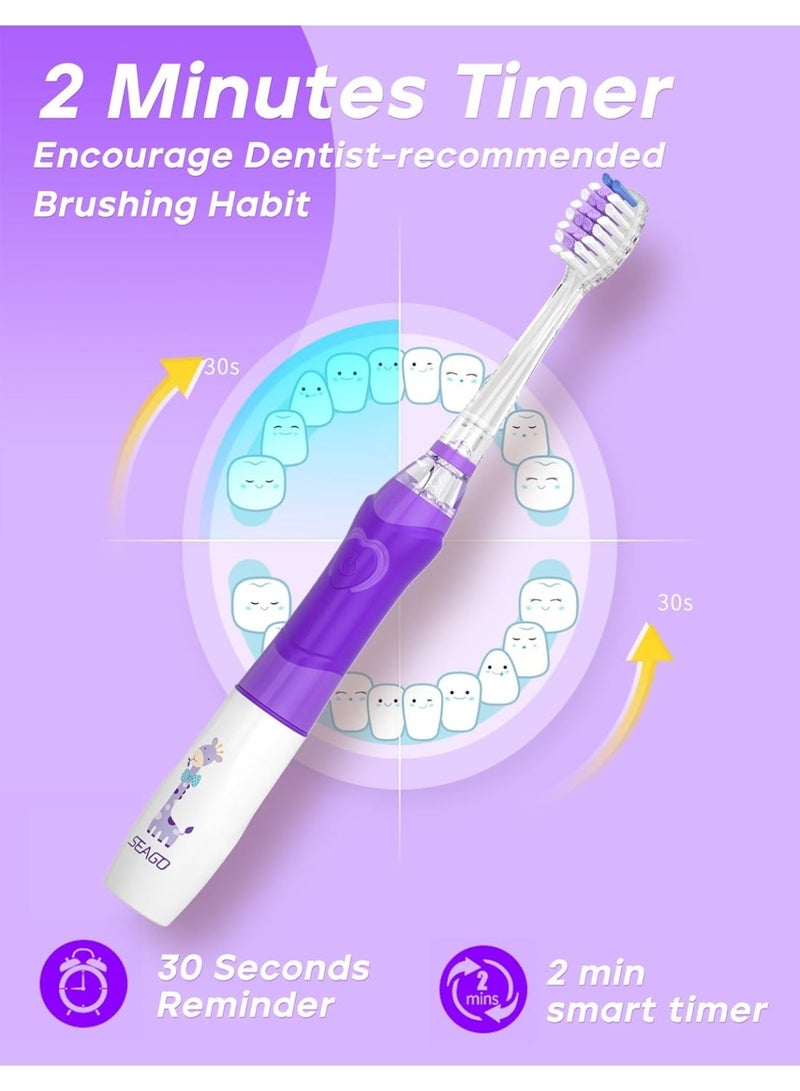 سيجو فرشاة أسنان كهربائية للأطفال من سيجو، مزودة بمؤقت تنظيف لمدة دقيقتين و4 رؤوس فرشاة بديلة، وإضاءة LED بألوان قوس قزح تجعل تنظيف الأسنان ممتعًا، فرشاة أسنان تعمل بالبطارية للأولاد من عمر 4 إلى 12 سنة، لون أخضر، موديل SG-977 - Image 2