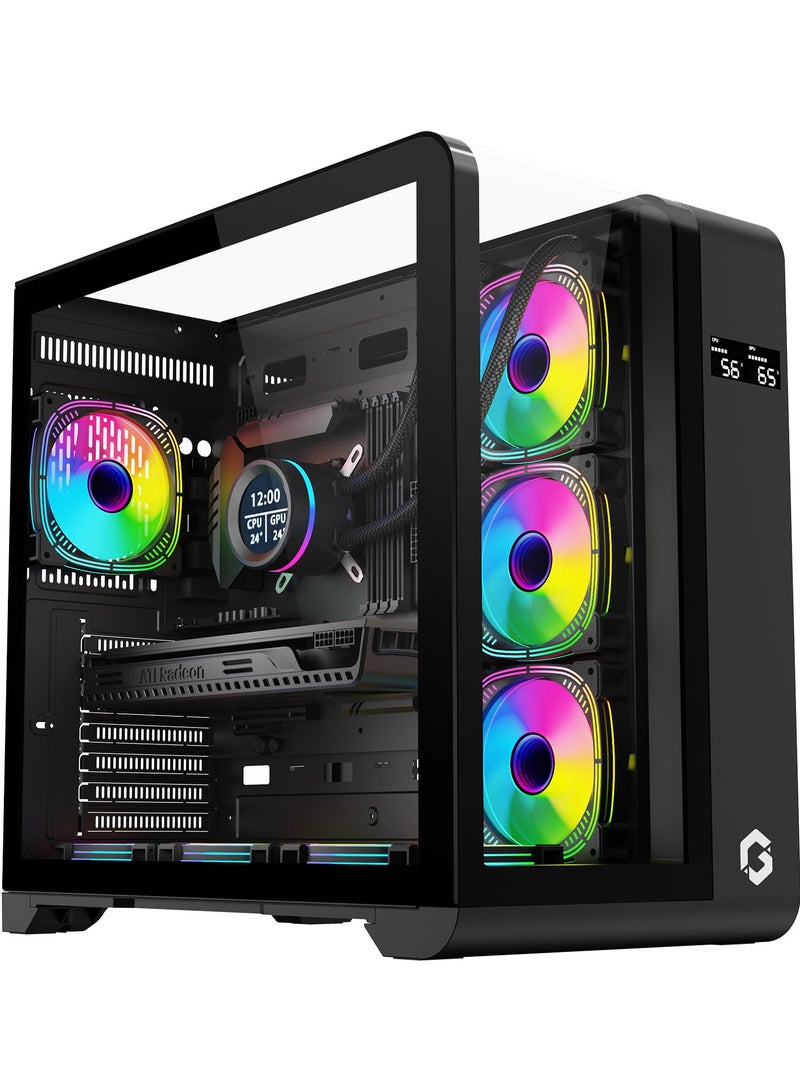 GAMEON GO-INFINITY-M PC Case – ATX/ATX/M-ATX Support, Tempered Glass, ARGB+PWM Lighting, Pre-installed 7 Fans, 360mm Water Cooling Ready Black - Image 1