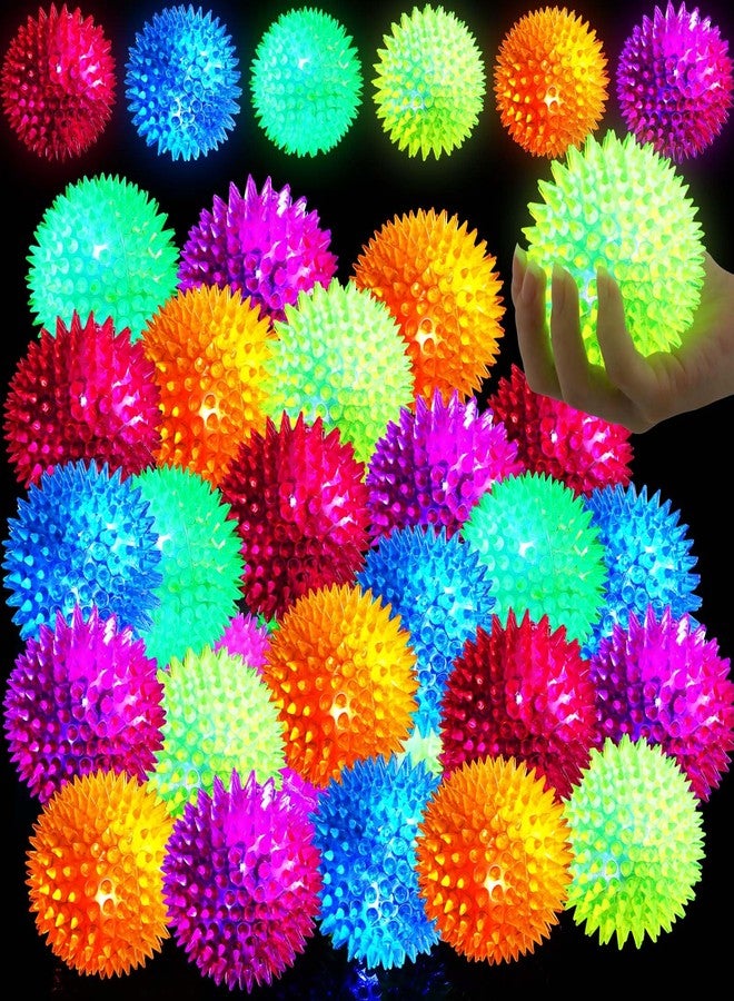 Liliful 16 Pcs Large Light up Bouncy Balls 3.4 Inch LED Rubber Ball Spiky Flashing Lights Holiday Toy Blinking Sensory Bouncy Flash Stress Ball for Adults, Pets, Party Favors, Christmas - Image 1