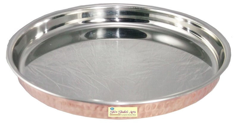 SHIV SHAKTI ARTS SHIV SHAKTI ARTS Handmade Set of 5 Steel Copper Thali Plate for Dinnerware Diameter12inch  - Image 3