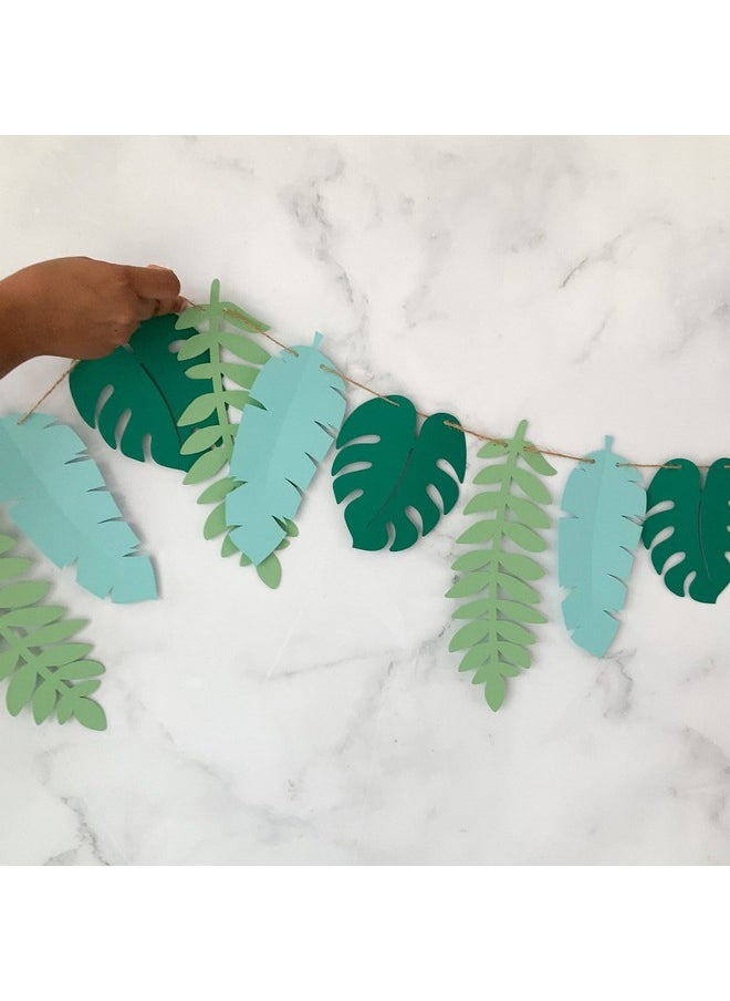Pinfliers - Pinfliers Jungle Theme Birthday Decoration Items, Tropical Paper Leaf Bunting/Garland/Banner, 1st Birthday Decoration Items for boy, Safari Theme,12 pieces, Green, Blue, 46 inches Length - Image 1