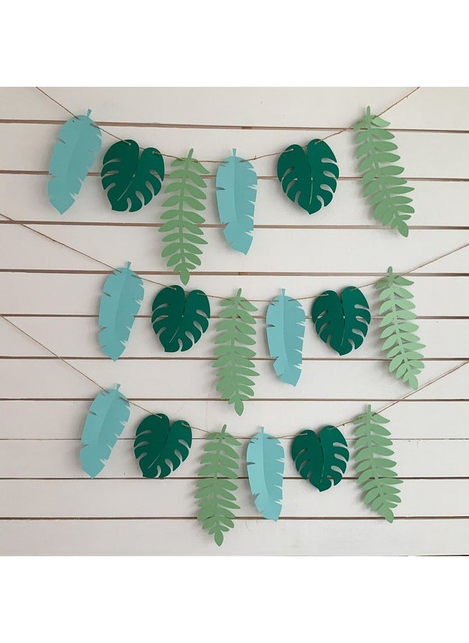 Pinfliers - Pinfliers Jungle Theme Birthday Decoration Items, Tropical Paper Leaf Bunting/Garland/Banner, 1st Birthday Decoration Items for boy, Safari Theme,12 pieces, Green, Blue, 46 inches Length - Image 1