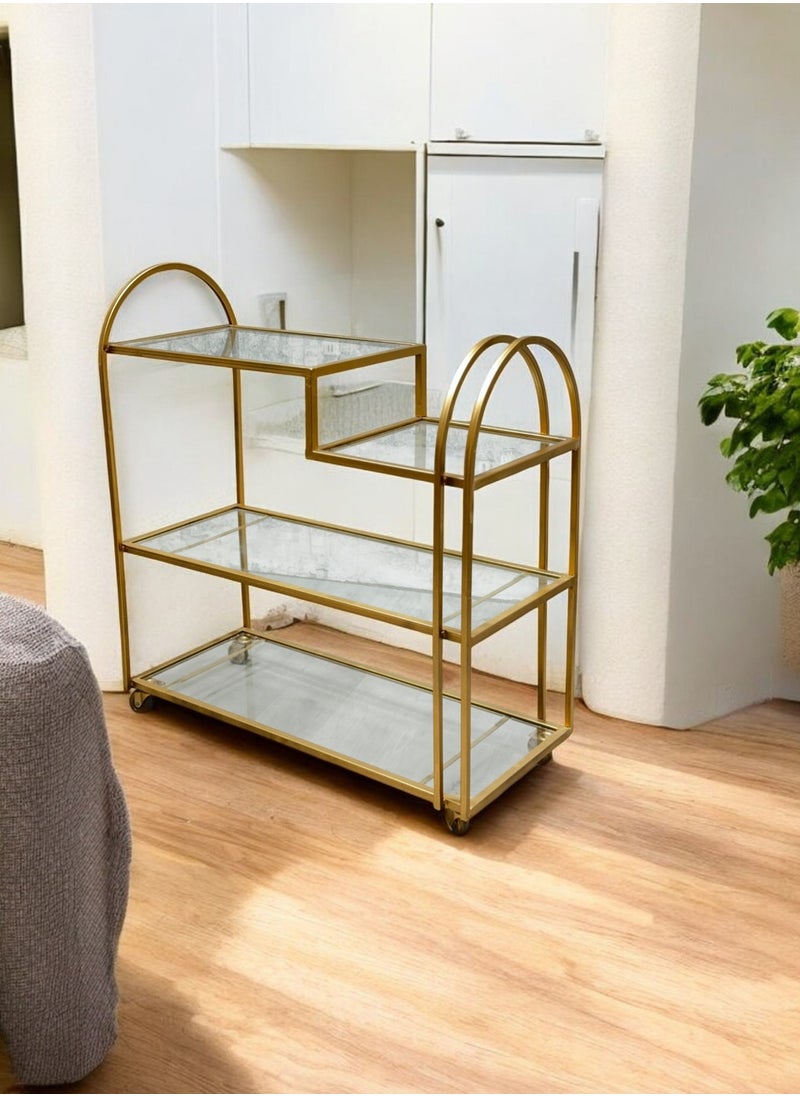 عربة تقديم تتميز بتصميم أنيق وعصري يناسب جميع الأذواق.  ‍ تحتوي على 4 أدوار، مما يجعلها مثالية لتقديم المشروبات والوجبات في المناسبات.  ‍ الأبعاد: 80 سم طول × 30 سم عرض × 90 سم ارتفاع، لتكون إضافة رائعة لأي مساحة.