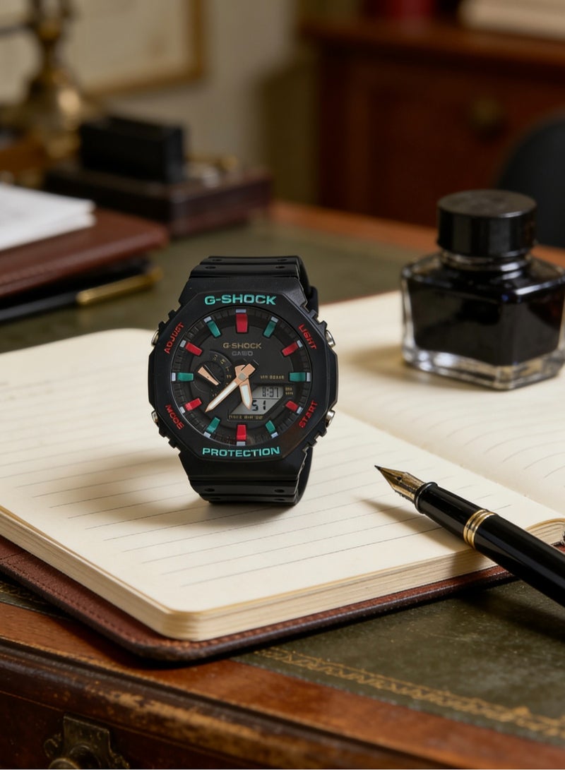 كاسيو كاسيو G-SHOCK سلسلة ألياف الكربون توقيت الزمن المزارع الثمانية الزاوية البلوط الكلاسيكية مؤشر مزدوج للماء الرياضة الحركة الكوارتز الساعة اليابانية الكورية الساعات للرجال صفحة سوداء - Image 2