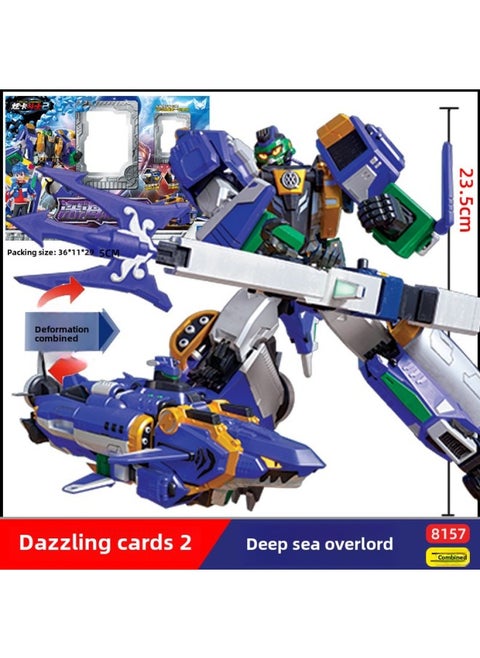 Genuine Shining Card Fighter 2 Shining Blue Lightning S Deformation Robot Toy Shining Blue Thunder King Three-in-one Children-Color:8157 Deep Sea Overlord Two-in-one Dazzling Card Fighter 2