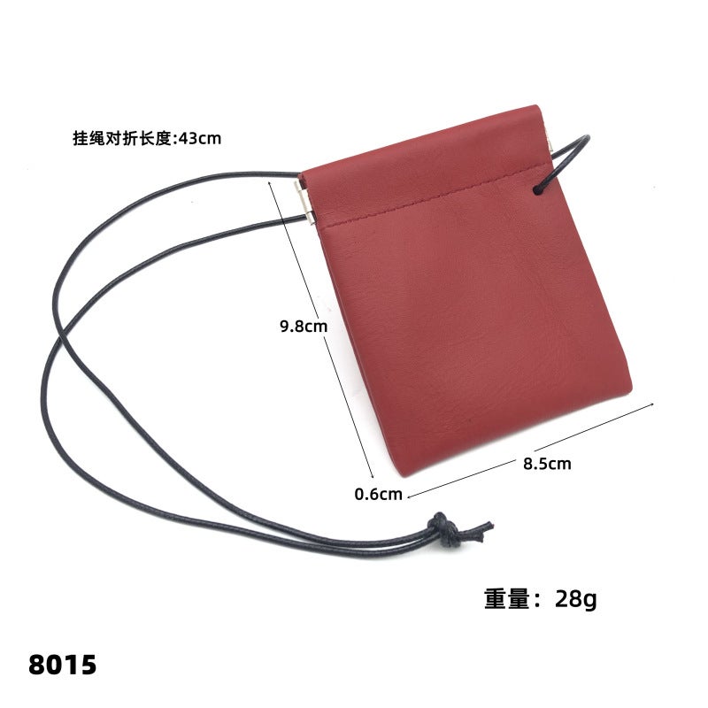 New Mini Genuine Leather Self-Closing Small Storage Bag, First Layer Cowhide Hanging Neck Earphone Coin Storage Bag, Lipstick Bag - Image 3