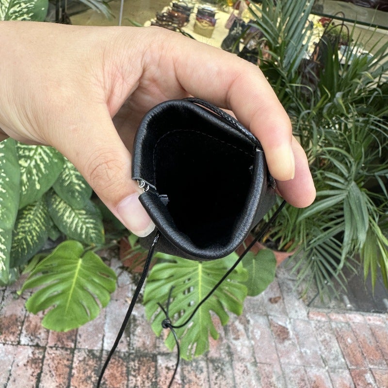 New Mini Genuine Leather Self-Closing Small Storage Bag, First Layer Cowhide Hanging Neck Earphone Coin Storage Bag, Lipstick Bag - Image 4