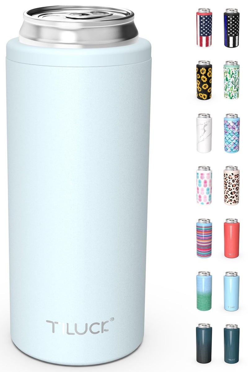 TILUCK Skinny Can Cooler for Slim Beer  Hard Seltzer Stainless Steel DoucleWalled Stainless Steel Insulated Slim Cans Standard 12 oz Frosted Sky