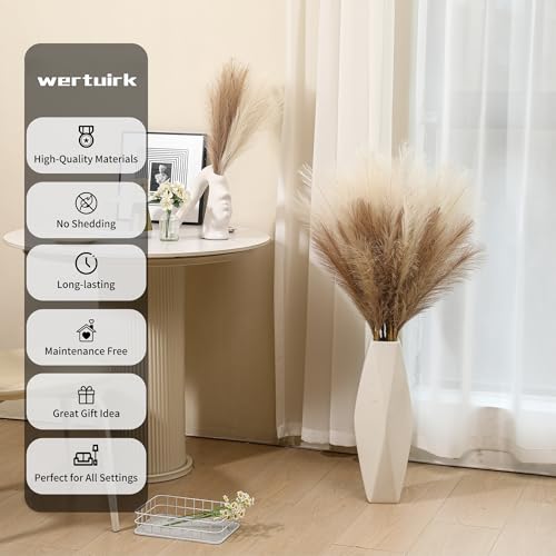 Wertuirk 9 Stems Faux Pampas Grass - 38 Inch Long Fluffy Pompous Grass Bulk, Big Artificial Pompas Floral for Baby Shower Decoration, Wedding Centerpieces and Boho Home Decor (Beige & Taupe) - Image 4