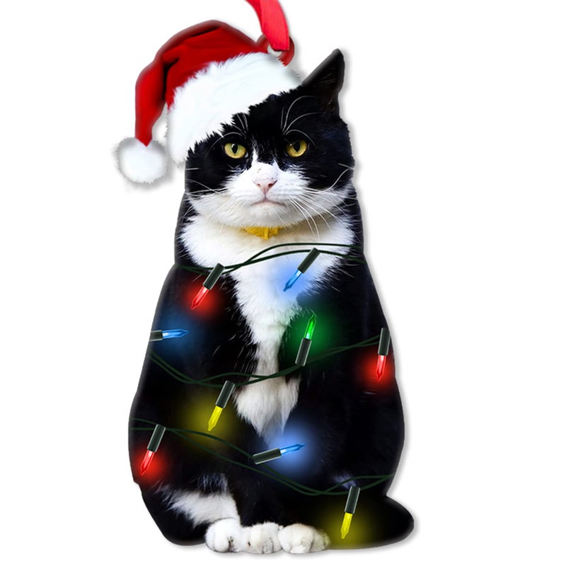 Fastpeace Tuxedo Black Cat Christmas Ornament Halloween Black Cat Ornament Gift for Black Cat Lovers Black Cat Xmas Decor  Car Hanging Black Cat Halloween Decor Black Cat Ornament