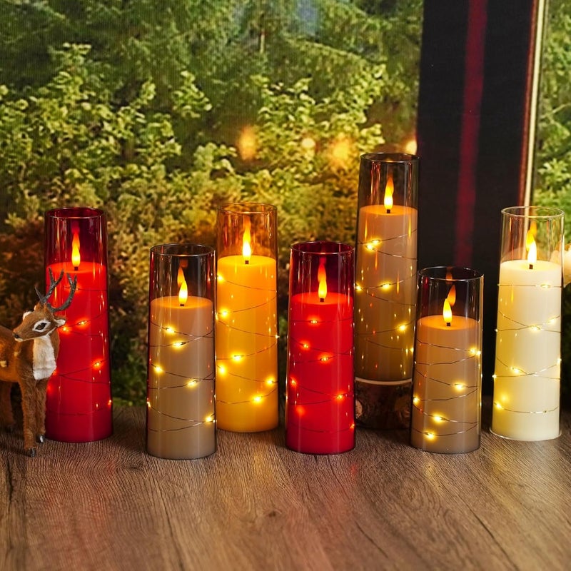 LTETTES Set of 12 Flameless LED Candles | Embedded Star String | Battery Operated | Remote | Gold Flickering Wick for Christmas| Weddings| Home Decor & Party (D 2.3"×H 5.5" 6.5" 7.5") - Image 5