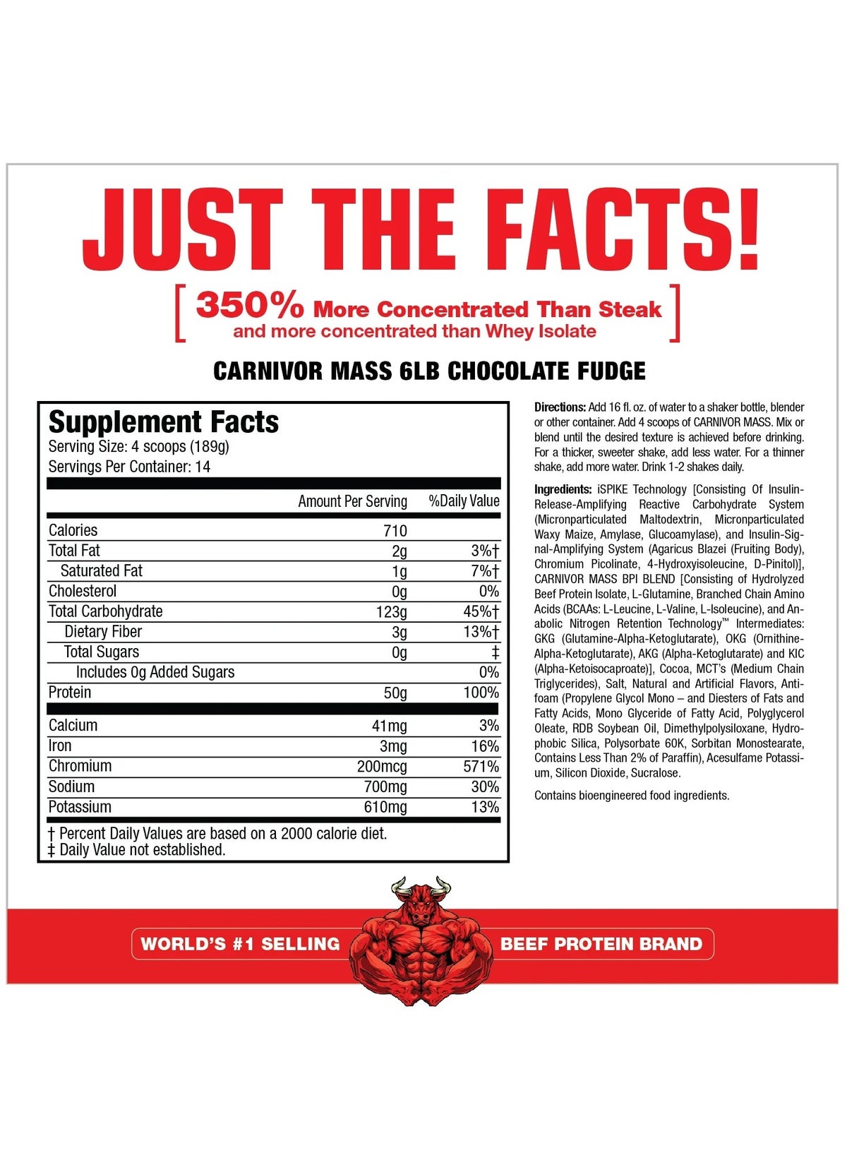 MuscleMeds Carnivor Mass Anabolic Beef Protein Gainer Chocolate Fudge Flavor 5.83 Lbs.