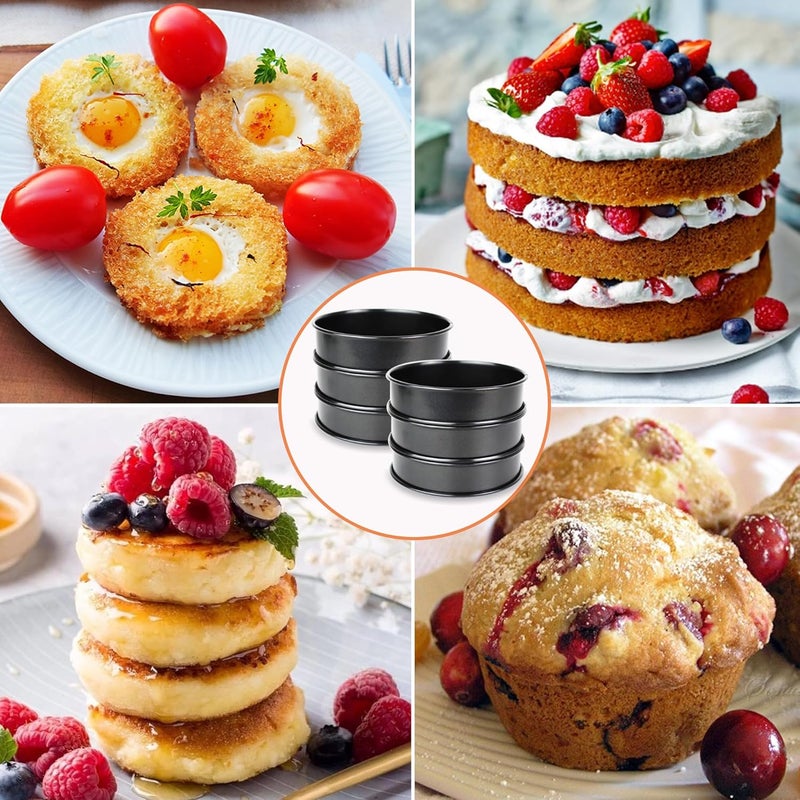 AIDOIT 6 قطع حلقات مافن إنجليزي، 4 بوصة من الفولاذ المقاوم للصدأ مزدوجة اللف، حلقات كرامب و تارت، غير لاصقة للمافن، كرامب، قلي البيض - Image 2