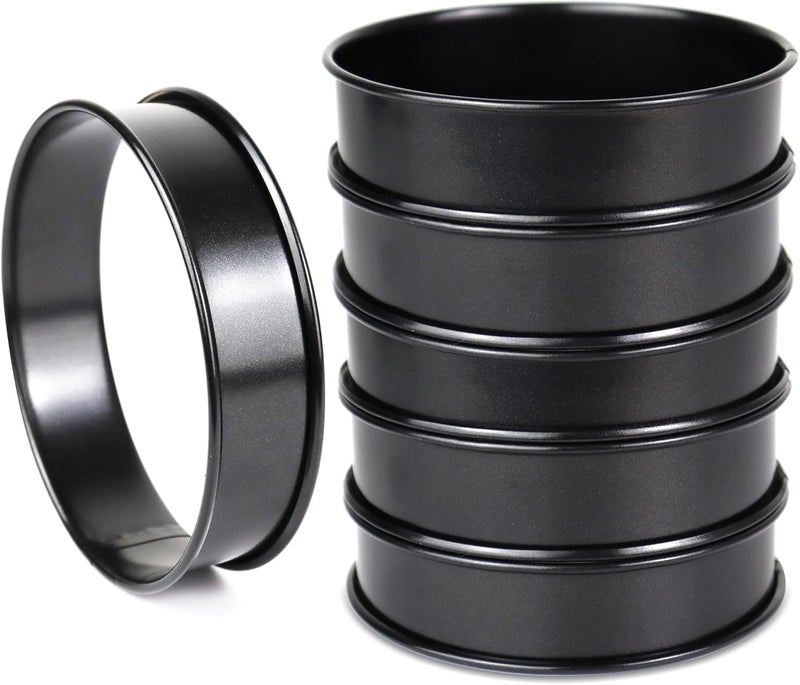 AIDOIT 6 قطع حلقات مافن إنجليزي، 4 بوصة من الفولاذ المقاوم للصدأ مزدوجة اللف، حلقات كرامب و تارت، غير لاصقة للمافن، كرامب، قلي البيض - Image 1