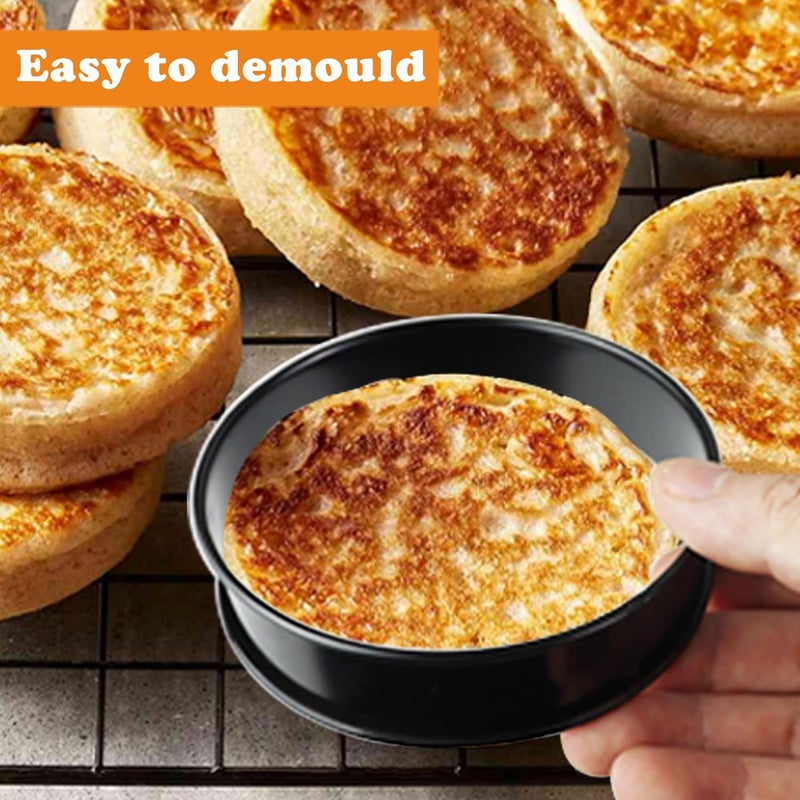 AIDOIT 6 قطع حلقات مافن إنجليزي، 4 بوصة من الفولاذ المقاوم للصدأ مزدوجة اللف، حلقات كرامب و تارت، غير لاصقة للمافن، كرامب، قلي البيض - Image 4