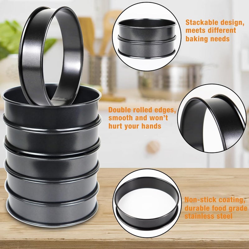 AIDOIT 6 قطع حلقات مافن إنجليزي، 4 بوصة من الفولاذ المقاوم للصدأ مزدوجة اللف، حلقات كرامب و تارت، غير لاصقة للمافن، كرامب، قلي البيض - Image 5