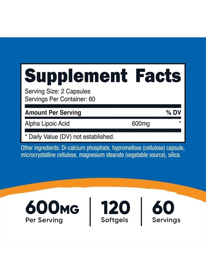 Nutricost حمض ألفا ليبويك 600 مجم لكل وجبة 120 كبسولة، 60 وجبة - كبسولات نباتية، غير معدلة وراثيًا - Image 3