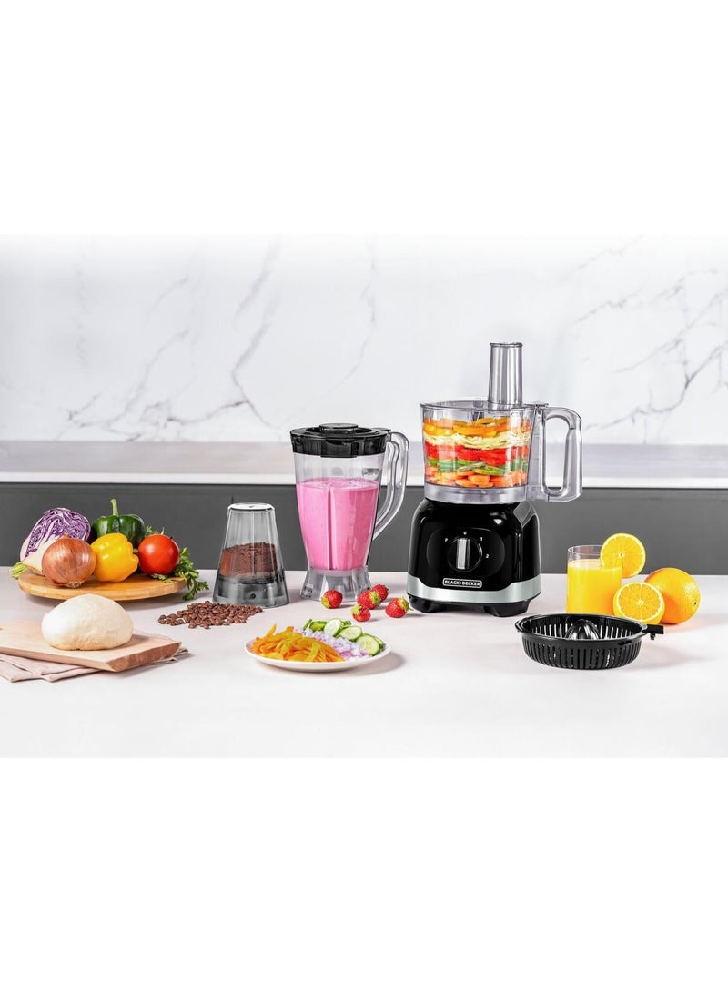 BLACK+DECKER 1000W Multi-function Food Processor – 2.1L Bowl, 1.5L Blender, Citrus Juicer, 100g Grinder, Stainless Steel Blades, 2-Speed with Pulse, All-in-One Kitchen Solution 2.1 L 1000 W FX1000FB-B5 black - Image 2
