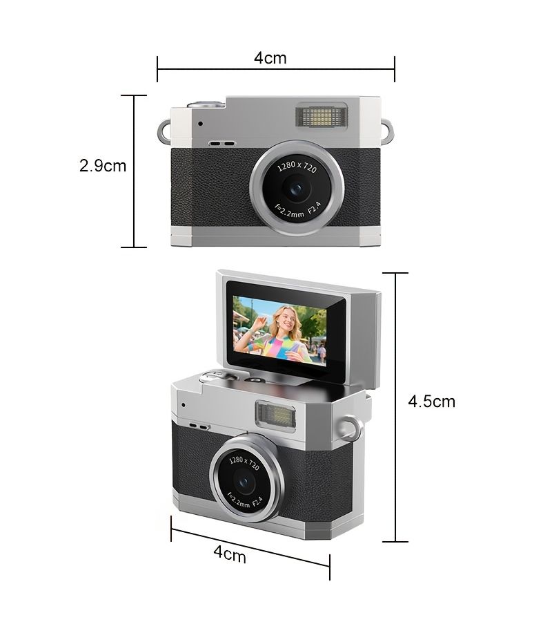 Black 720P Mini Keychain Camera Retro Camcorder 0.96 Inch IPS Screen Portable for Travel Recording - Image 2