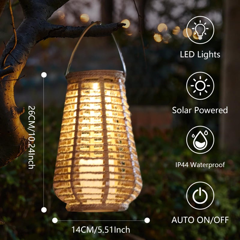 LEOKED 2 Pack Solar Lanterns Outdoor Waterproof, Vase-Shaped Solar Lantern with Handle, Hand-Wound Rope Outdoor Lantern Dusk to Dawn 6-8Hr, Hanging & Tabletop Decor for Garden/Patio - Image 2