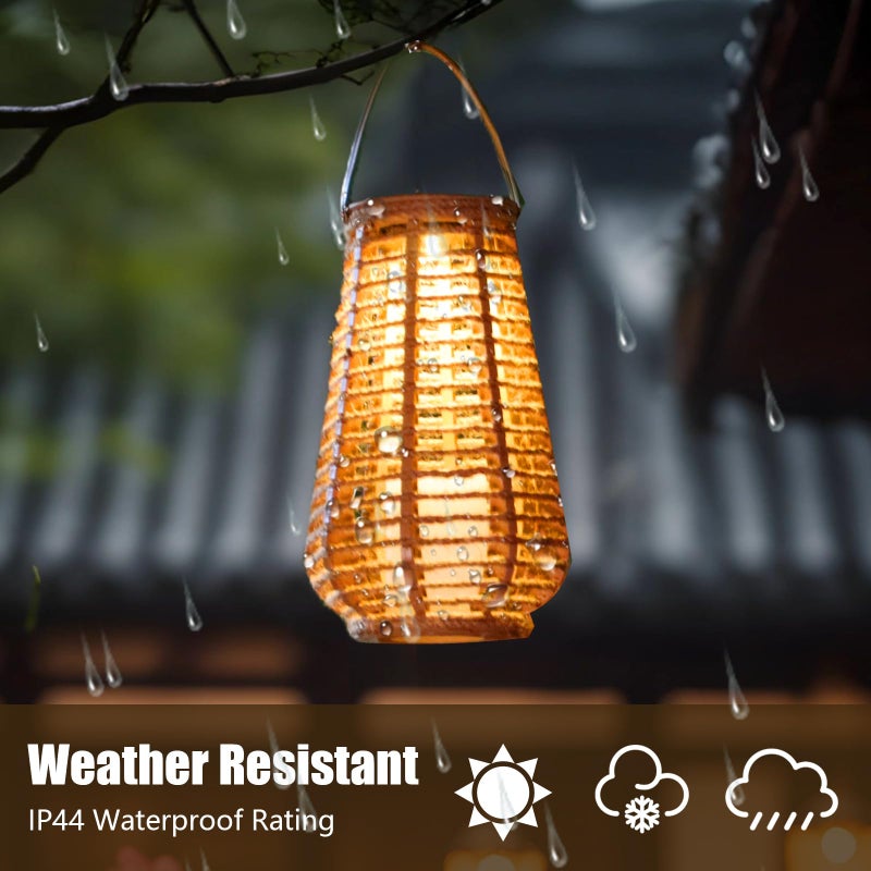 LEOKED 2 Pack Solar Lanterns Outdoor Waterproof, Vase-Shaped Solar Lantern with Handle, Hand-Wound Rope Outdoor Lantern Dusk to Dawn 6-8Hr, Hanging & Tabletop Decor for Garden/Patio - Image 5