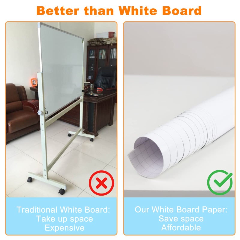 Nortix Dry Erase Wallpaper, Whiteboard Paper for Wall, White Board Sticker Roll for Wall, Dry Erase Contact Paper Stain-Proof Wall Decal, Perfect Replacement for White Board (4x8ft) - Image 4