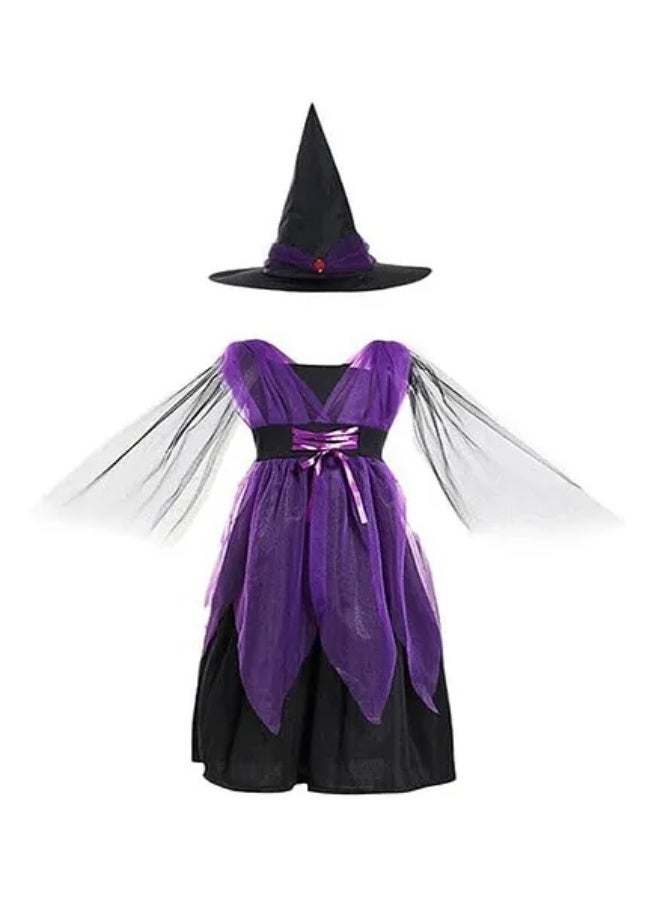 Toyland Kids Purple Witch Costume with Hat & Broomstick – Halloween Fancy Dress Set - Image 1