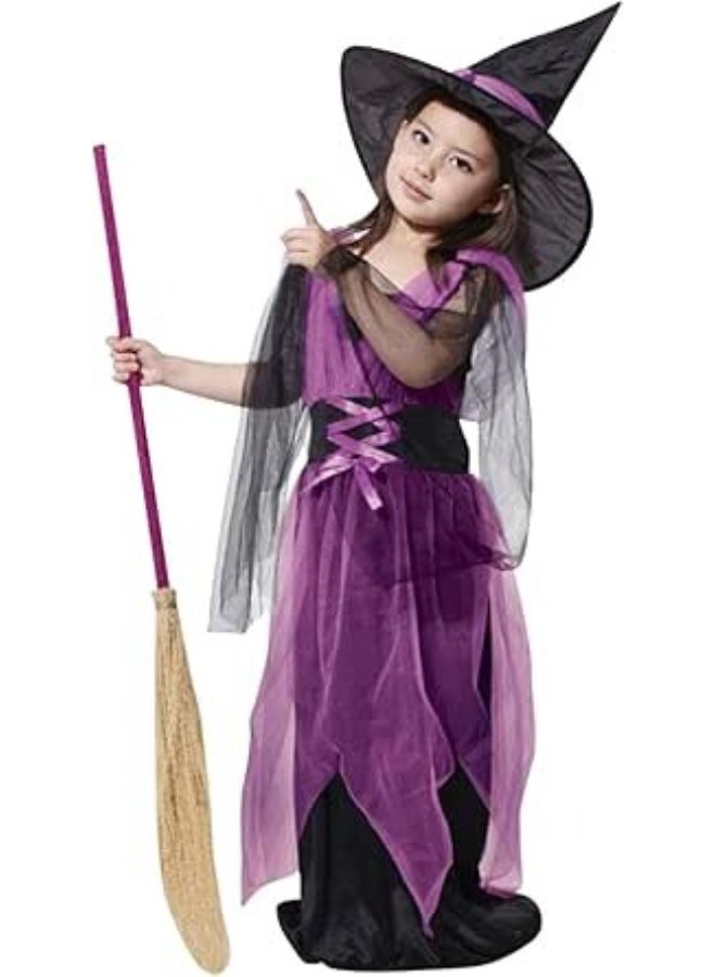 Toyland Kids Purple Witch Costume with Hat & Broomstick – Halloween Fancy Dress Set - Image 2