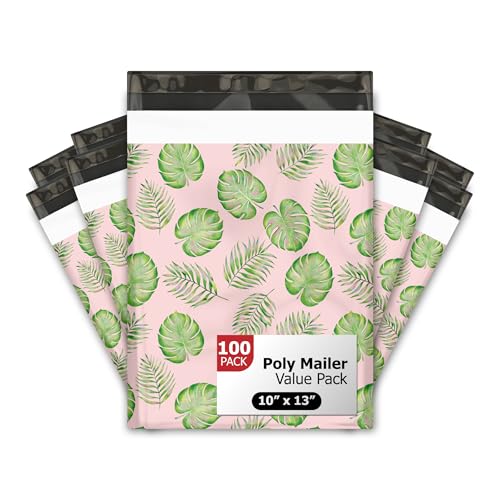 Pro Supply Global 10x13 (100) Palm Leaves Floral Summer Designer Poly Mailers Waterproof Self Sealing Tear Resistant Polymailers Shipping Envelopes Premium Printed Bags For Small Businesses - Image 1