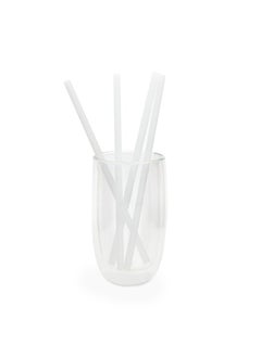 BRIGHTLY LABS Glass drinking straws, transparent and reusable, ideal for milkshakes, frozen drinks, smoothies, tea, and juice. This set includes four white glass straws along with a cleaning brush.  - Image 2